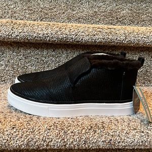 New Toms Paxton Black Lizard Emboss Leather Faux Fur-9.5